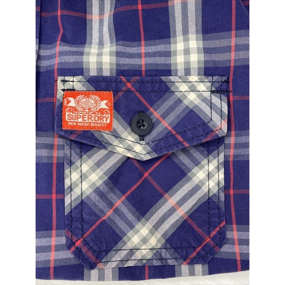 Superdry Men’s New Wash Basket Plaid Long Sleeve Button Down Shirt Blue Pink Med - Picture 4 of 9